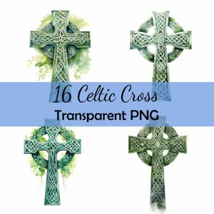 Bundle de 16 cliparts aquarelle croix celtique à télécharger, carte, clipart, clipart, artisanat en papier numérique pour Scrapbooking Saint-Patrick