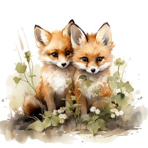 16 Fuchs Freunde mit Blumen Clipart-Bundle, 16 hochwertige JPG, Kinderzimmer Kunst, Kartenherstellung, Clip Art, digitale Papierfertigkeit, Fuchs Kunst, Fuchs JPG