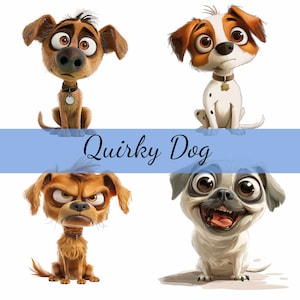16 Quirky Dog Cute Adorable Sassy Clipart Bundle, 16 High-Quality JPG, Craft Art, Card Making, Clip Art, Digital Paper Craft, Cartoon
