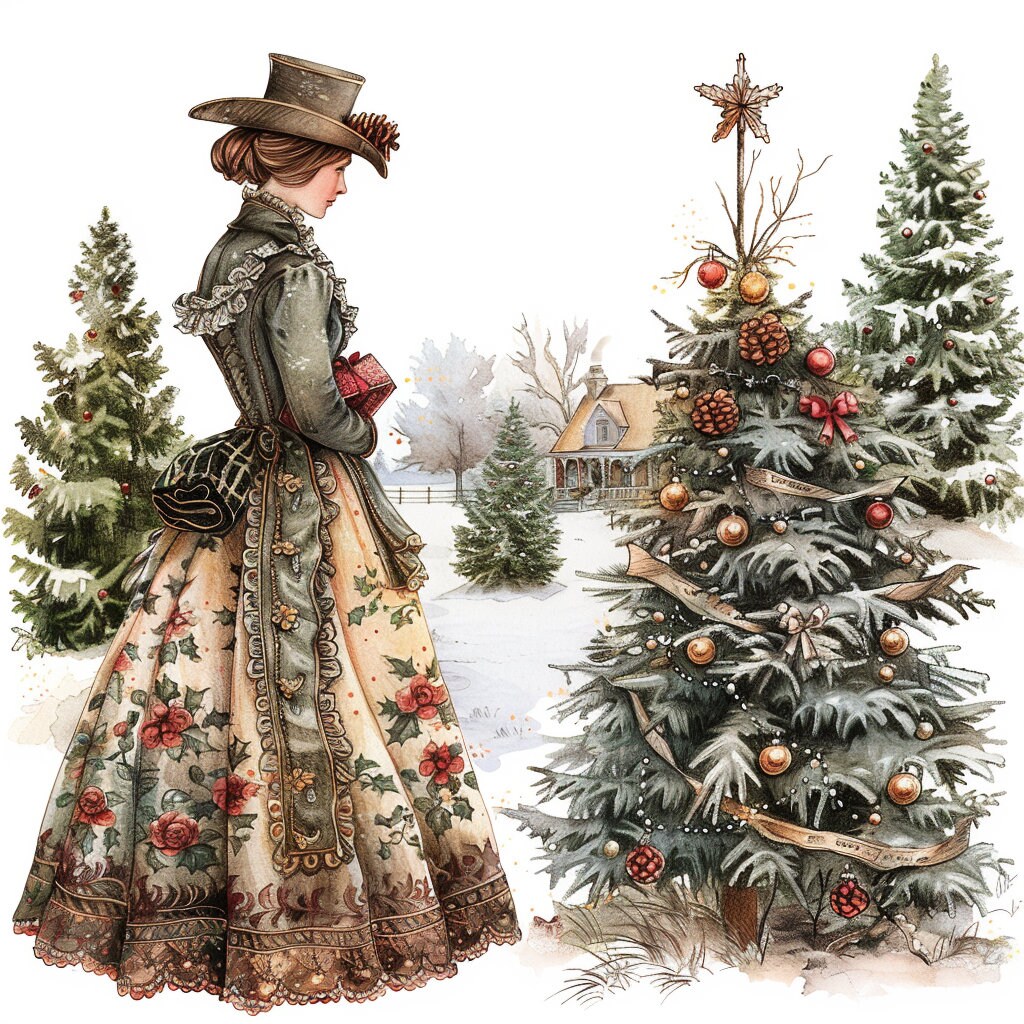 15 Victorian Christmas Time Clipart Bundle, 15 High-quality