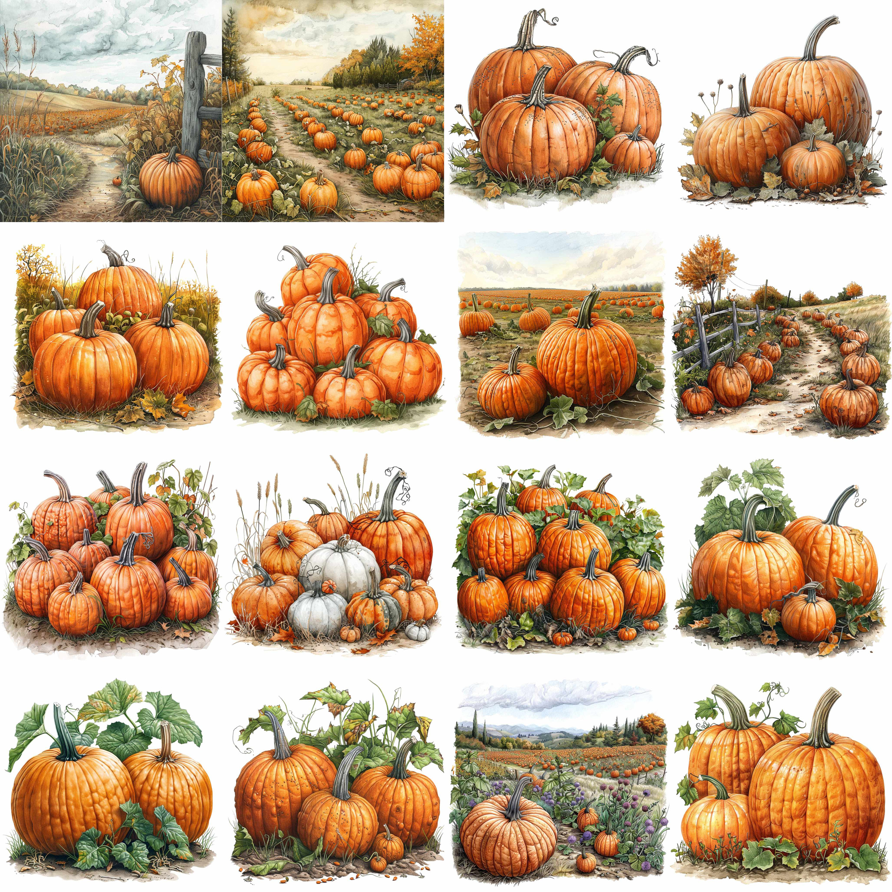16 Pumpkin Patch Clipart Bundle, 16 High-quality JPG, Craft Art, Card ...