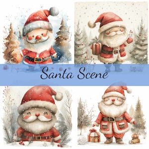 16 Santa at Christmas Time Clipart-bundel, 16 hoogwaardige JPG, Craft Art, kaarten maken, illustraties, Digital Paper Craft, scrapbooking