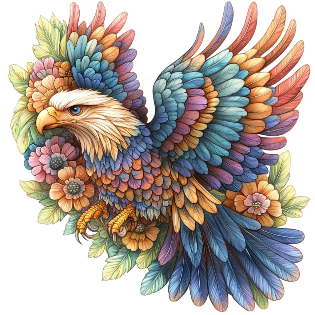 Folk Art Eagle in Flowers Clipart Bundle, 12 Transparent PNG Download ...