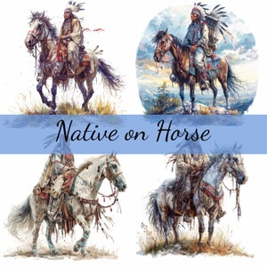 14 bundle di clipart di nativi americani a cavallo, 14 JPG di alta qualità, artigianato artistico, creazione di biglietti, clipart, artigianato digitale con carta, scrapbooking