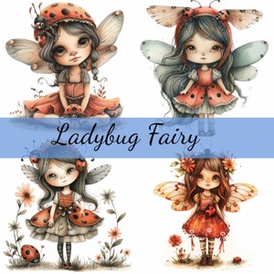 16 Coccinella Fata Clipart Bundle, 16 JPG di alta qualità, Artigianato artistico, Creazione di biglietti, Clip Art, Artigianato di carta digitale, Scrapbooking