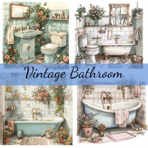 16 vintage badkamer clipartbundel, 16 hoogwaardige JPG, ambachtelijke kunst, kaarten maken, illustraties, digitale papierkunst, scrapbooking