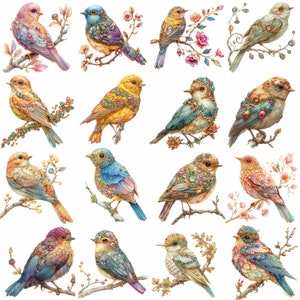 Bird Made of Gold and Jewels Clipart Bundle, 16 High-quality JPG, Craft ...