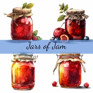 16 Gläser Marmeladengelee bewahrt Obst-Clipart-Bundle, 16 hochwertige JPG, Handwerkskunst, Kartenherstellung, Clip Art, digitales Papiermodell, Scrapbooking