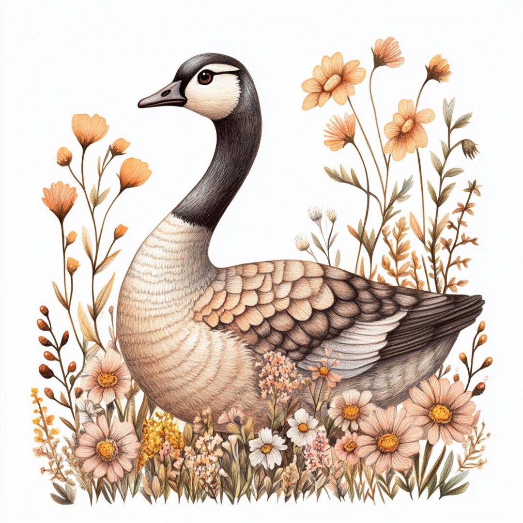 Folk Art Goose With Flowers Clipart Bundle 12 Transparent PNG Download