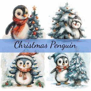 Paquete de 14 imágenes prediseñadas de pingüinos con árbol de Navidad, 14 imágenes en formato JPG de alta calidad, manualidades, creación de tarjetas, imágenes prediseñadas, manualidades con papel digital, álbumes de recortes