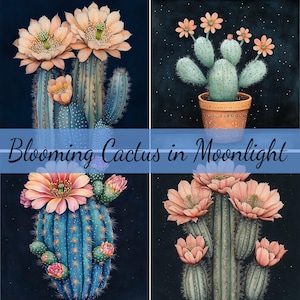 12 nachten bloeiende cactusbloem clipartbundel, 12 hoogwaardige JPG, ambachtelijke kunst, kaarten maken, illustraties, digitale papierkunst, scrapbooking