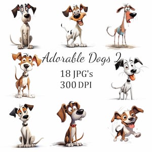 18 leuke grappige domme dunne honden Clipartbundel, JPG, kaarten maken, illustraties, Digital Paper Craft, scrapbooking, kunst aan de muur, kinderkamerkunst, cartoon