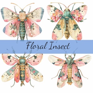 16 bloemen insecten in roze clipartbundel, hoogwaardige JPG, ambachtelijke kunst, kaarten maken, illustraties, digitale papierkunst, scrapbooking bloemeninsect