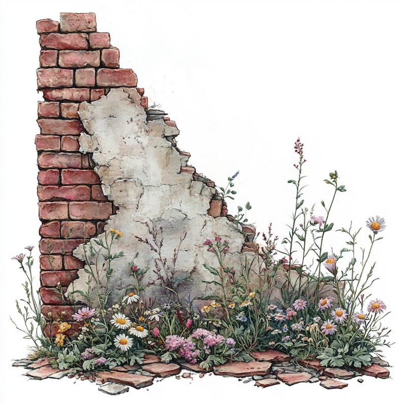 Folk Art Crumbling Brick Wall Clipart Bundle 12 Transparent PNG