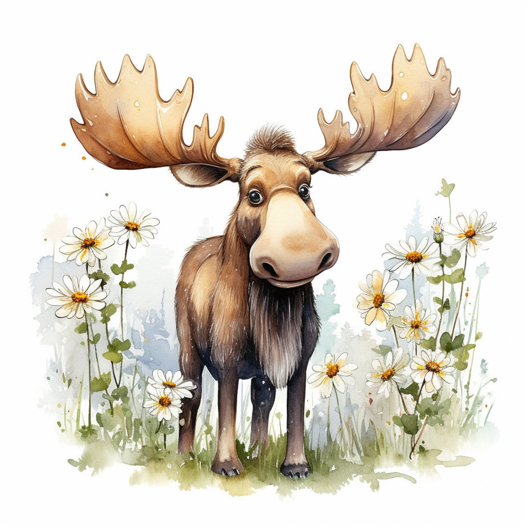 12 Cute Cartoon Moose Clipart Bundle, High-quality JPG, Nursery Art ...