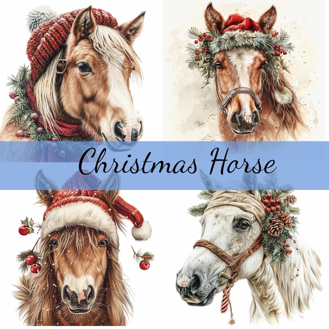12 Christmas Horse Clipart Bundle, 12 High-quality JPG, Craft Art, Card ...