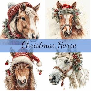 Paquete de 12 imágenes prediseñadas de caballos navideños, 12 archivos JPG de alta calidad, manualidades, creación de tarjetas, imágenes prediseñadas, manualidades con papel digital, álbumes de recortes