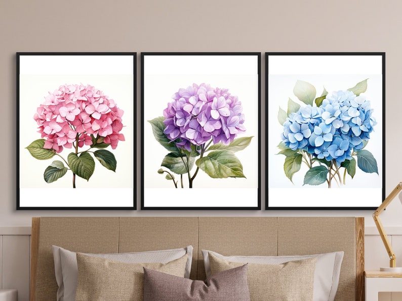 12 Hydrangea Flower in Pink Purple Blue Clipart Bundle, High-quality