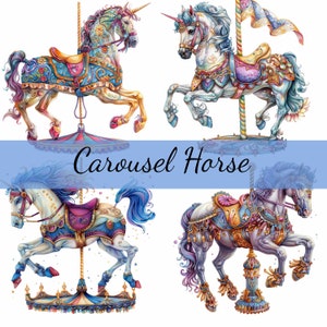 Pacote de 14 clipart de cavalo de carrossel, 14 JPG de alta qualidade, arte artesanal, criação de cartões, clip art, artesanato em papel digital, scrapbooking