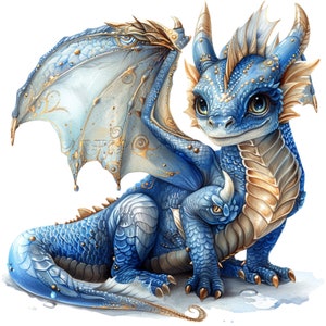 Blue and Gold Dragon Clipart Bundle, 16 High-quality JPG, Craft Art ...
