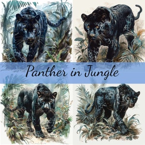 Lot de 16 cliparts panthère noire dans la jungle, 16 images JPG de haute qualité, créations artisanales, fabrication de cartes, clipart, créations numériques sur papier, scrapbooking