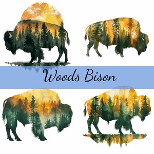 16 Bison Buffalo Double Exposure Woods Clipart Bundle, High-Quality JPG, Craft Art, Card Making, Clip Art, Digital Paper Craft, Scrapbooking