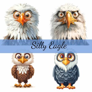 15 Silly Quirky Eagles Clipart Bundle, 15 High-Quality JPG, Craft Art, Card Making, Clip Art, Digital Paper Craft, Scrapbooking, Cartoon