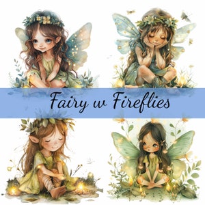 16 Fata della foresta con lucciole Clipart Bundle, 16 JPG di alta qualità, Artigianato artistico, Creazione di biglietti, Clip Art, Artigianato di carta digitale, Scrapbooking