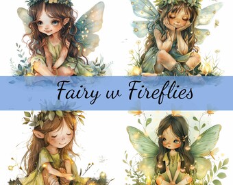 16 Forest Fairy with Fireflies Clipart Bundle, 16 High-Quality JPG, Craft Art, Card Making, Clip Art, Digital Paper Craft, Scrapbooking