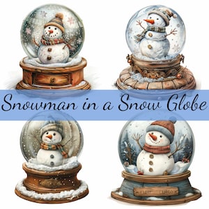 Lot de 16 cliparts bonhomme de neige dans une boule à neige, JPG de haute qualité, création artistique, fabrication de cartes, clipart, créations numériques sur papier, scrapbooking Noël
