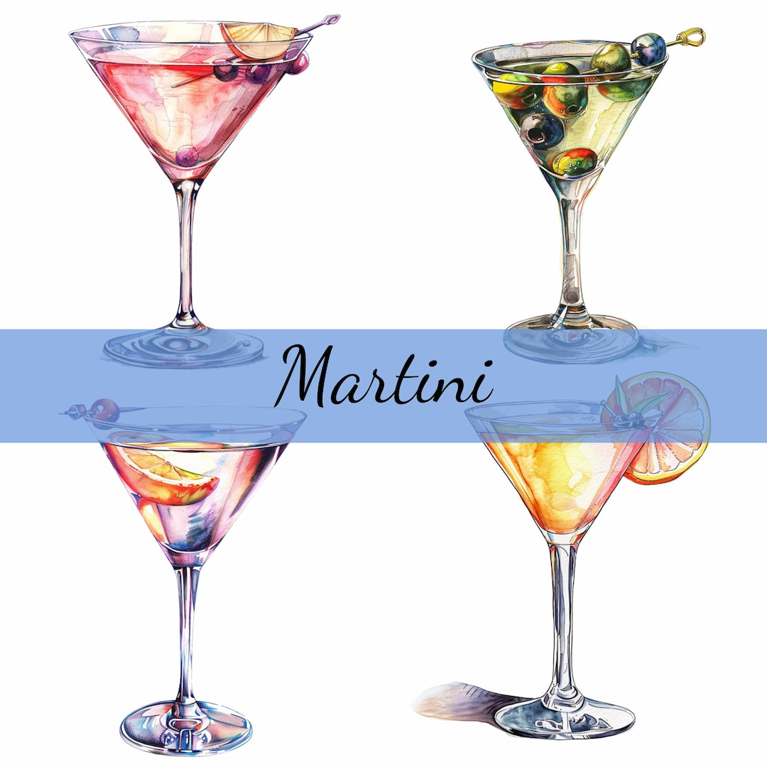 15 Martini Cocktail Drink in Glass Clipart Bundle, 15 High-quality JPG ...