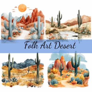 Paquete de 14 imágenes prediseñadas de cactus del desierto de arte popular, 14 PNG transparentes para descargar, fabricación de tarjetas, imágenes prediseñadas, manualidades con papel digital, álbumes de recortes