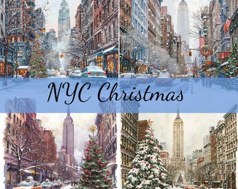 15 Christmas in New York City Clipart Bundle, 15 High-Quality JPG, Craft Art, Card Making, Clip Art, Digital Paper Craft, Scrapbooking