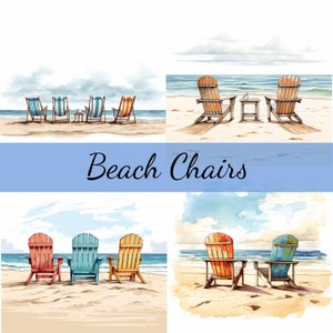 14 strandstoelen op oceaan Clipartbundel, hoogwaardige JPG, ambachtelijke kunst, kaarten maken, illustraties, digitale papierkunst, scrapbooking