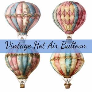 Paquete de 16 imágenes prediseñadas de globos aerostáticos vintage, 16 archivos JPG de alta calidad, manualidades, creación de tarjetas, imágenes prediseñadas, manualidades con papel digital, álbumes de recortes