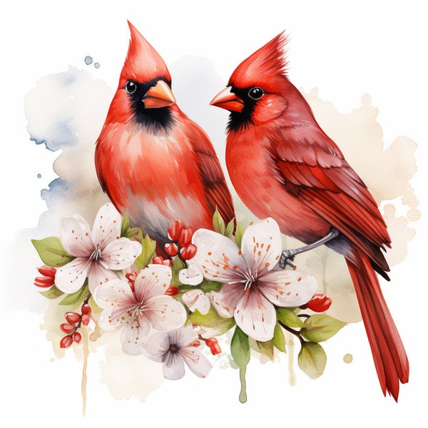14 Cardinal Friends Flowers Clipart Bundle, High-Quality JPG, Invitations, Card Making, Clip Art, Digital Paper Craft, Scrapbooking Wall Art