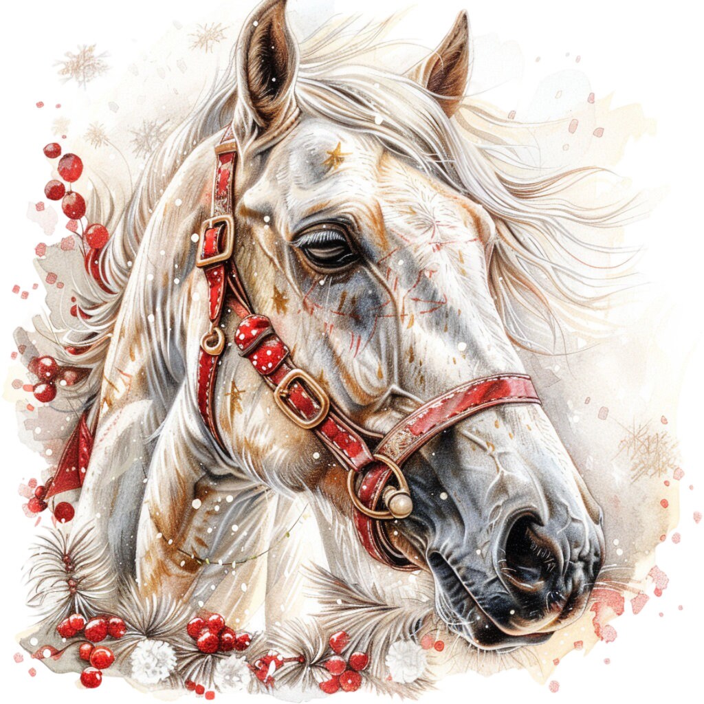 12 Christmas Horse Clipart Bundle, 12 High-quality JPG, Craft Art, Card ...