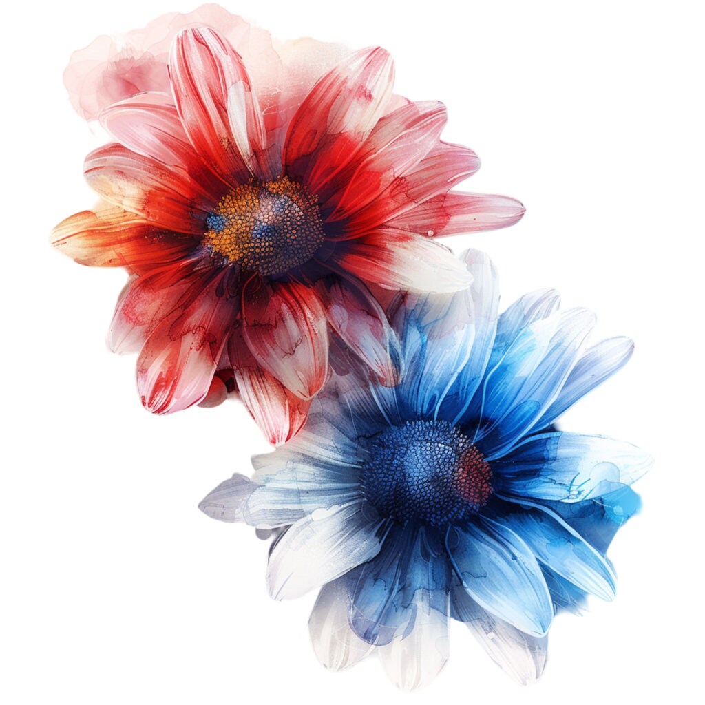 Red White Blue Daisy Flowers Clipart Bundle, 16 High-quality JPG, Craft ...