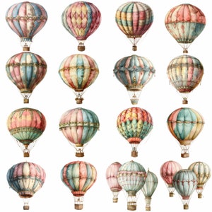 16 Vintage Hot Air Balloon Clipart Bundle, 16 High-quality JPG, Craft ...