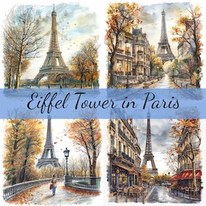 Lot de 15 cliparts Tour Eiffel Paris, 15 images JPG de haute qualité, création artistique, fabrication de cartes, clipart, créations numériques sur papier, scrapbooking