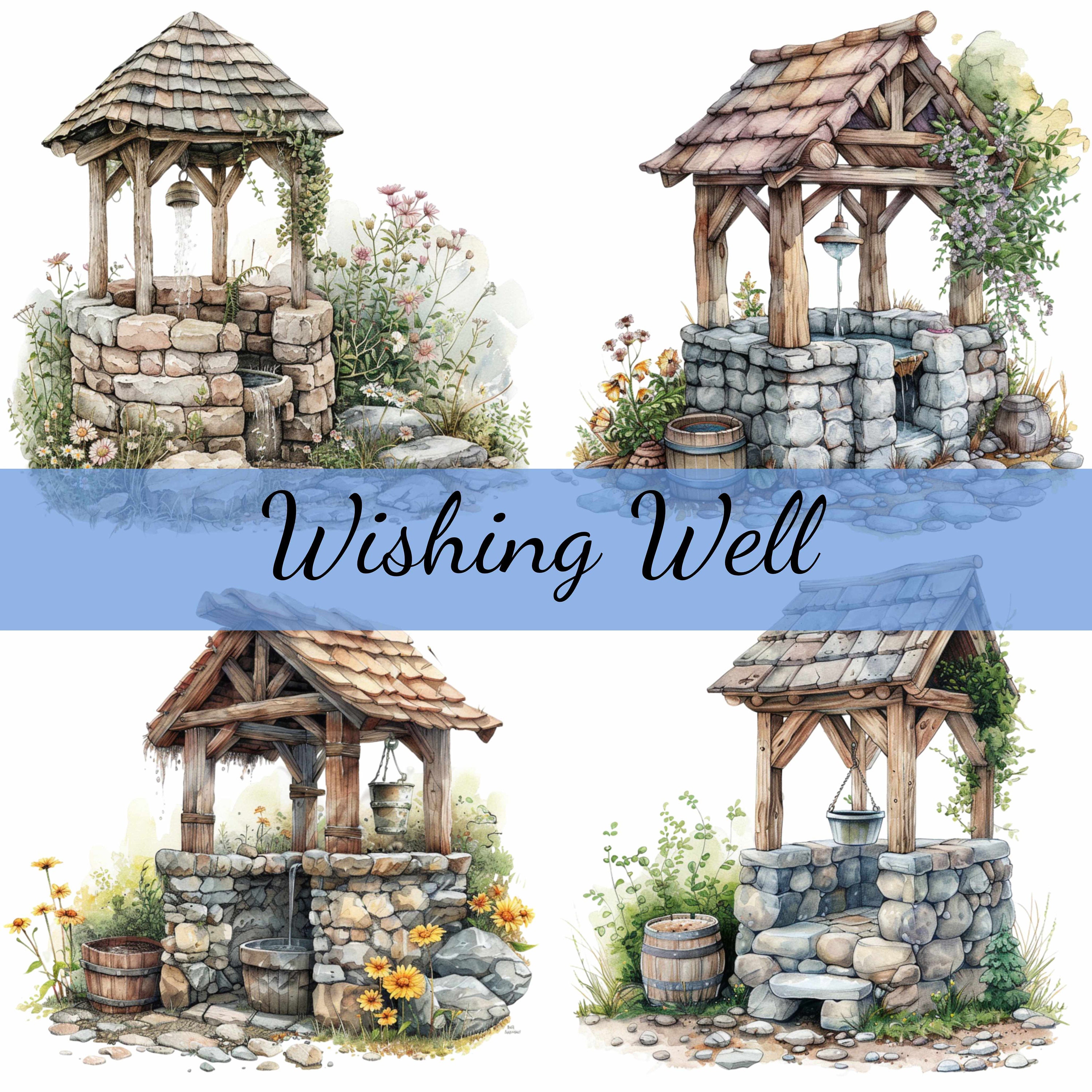 16 Wishing Well Water Well Flowers Clipart Bundle, 16 High-quality