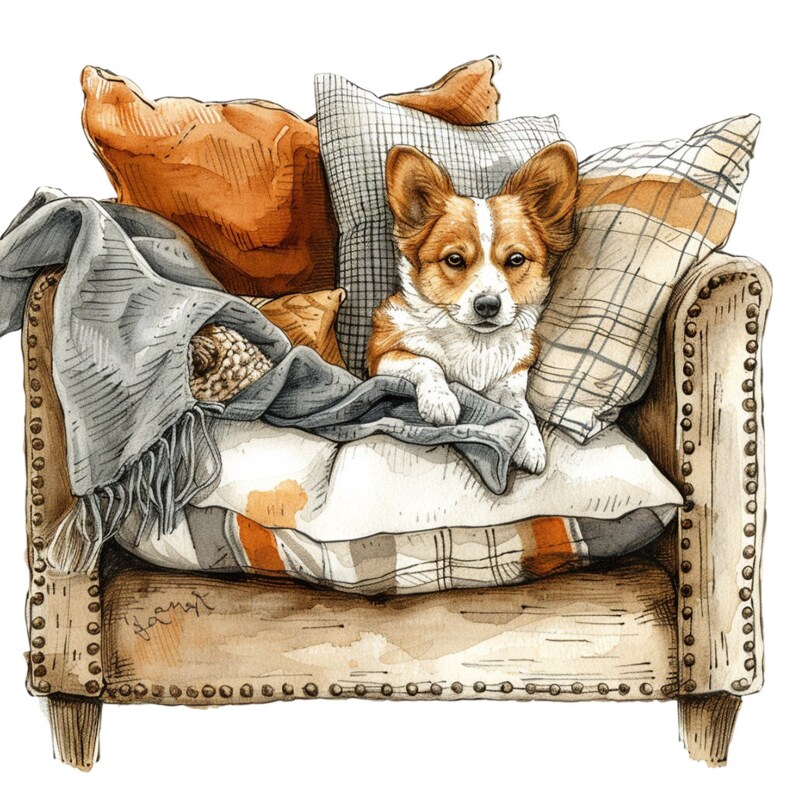 Dog on a Couch Clipart Bundle, 15 Highquality JPG, Craft Art, Card