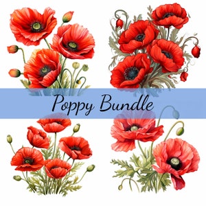 Bundle de 16 cliparts plante pavot, JPG de haute qualité, création d'art, fabrication de cartes, clipart, créations numériques en papier, scrapbooking image de fleur de pavot