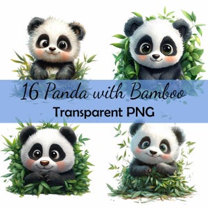 Ensemble de 16 cliparts d'art populaire en bambou avec de grands yeux, téléchargement PNG transparent, carte, clipart, créations numériques en papier, scrapbooking