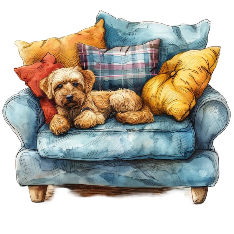 Dog on a Couch Clipart Bundle, 15 Highquality JPG, Craft Art, Card