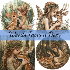 Fata della foresta con pacchetto di clipart dei cervi, 12 JPG di alta qualità, arte artigianale, creazione di cartoline, clip art, creazione di carta digitale, scrapbooking