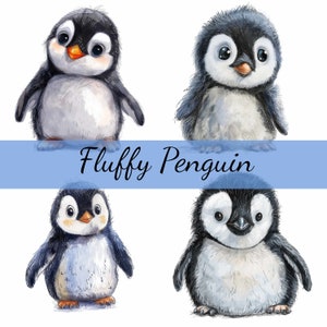 Paquete de 15 imágenes prediseñadas de pingüinos esponjosos y adorables, 15 archivos JPG de alta calidad, manualidades, creación de tarjetas, imágenes prediseñadas, manualidades con papel digital, álbumes de recortes