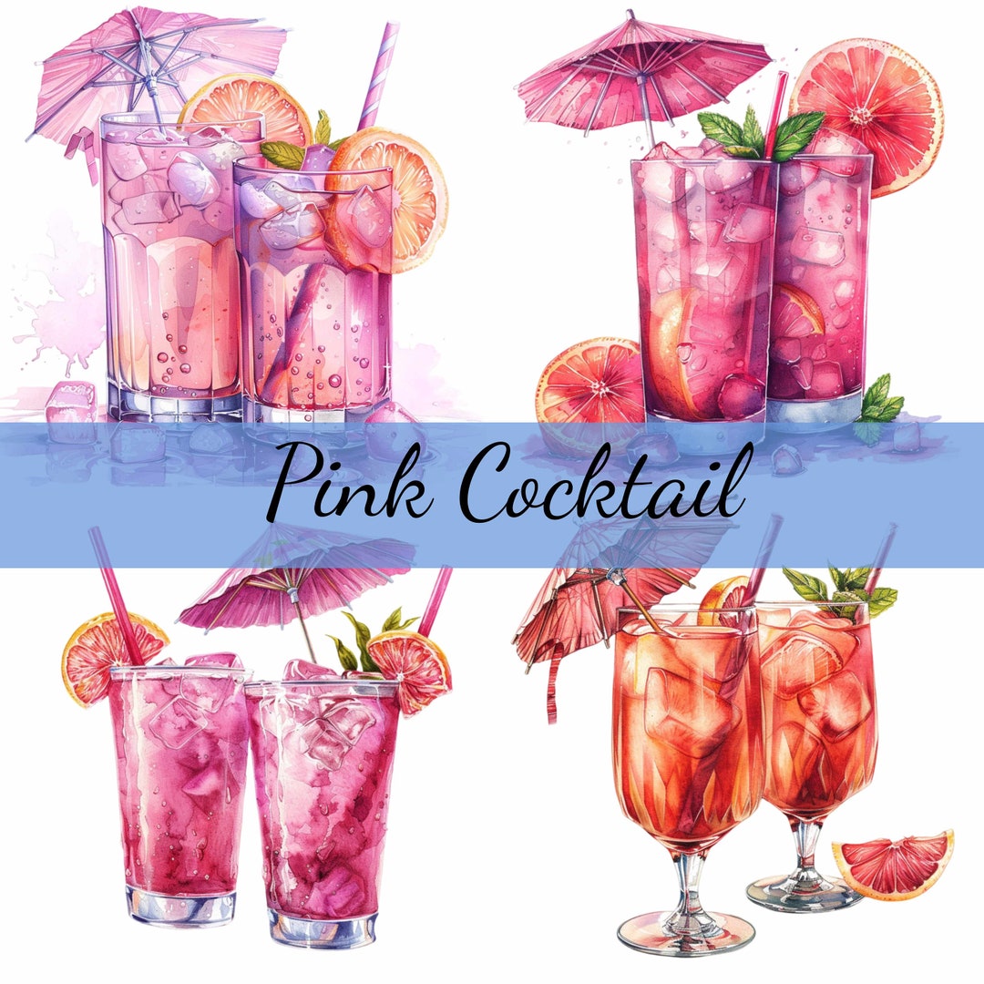 16 Pink Cocktail Umbrella Clipart Bundle, High-quality JPG, Craft Art ...
