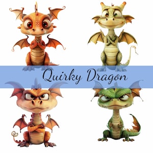 16 schrullig Drache niedlichen entzückenden frechen Clipart-Bundle, 16 hochwertige JPG, Crafted Art, Kartenherstellung, Clip Art, digitales Papiermodell, Cartoon