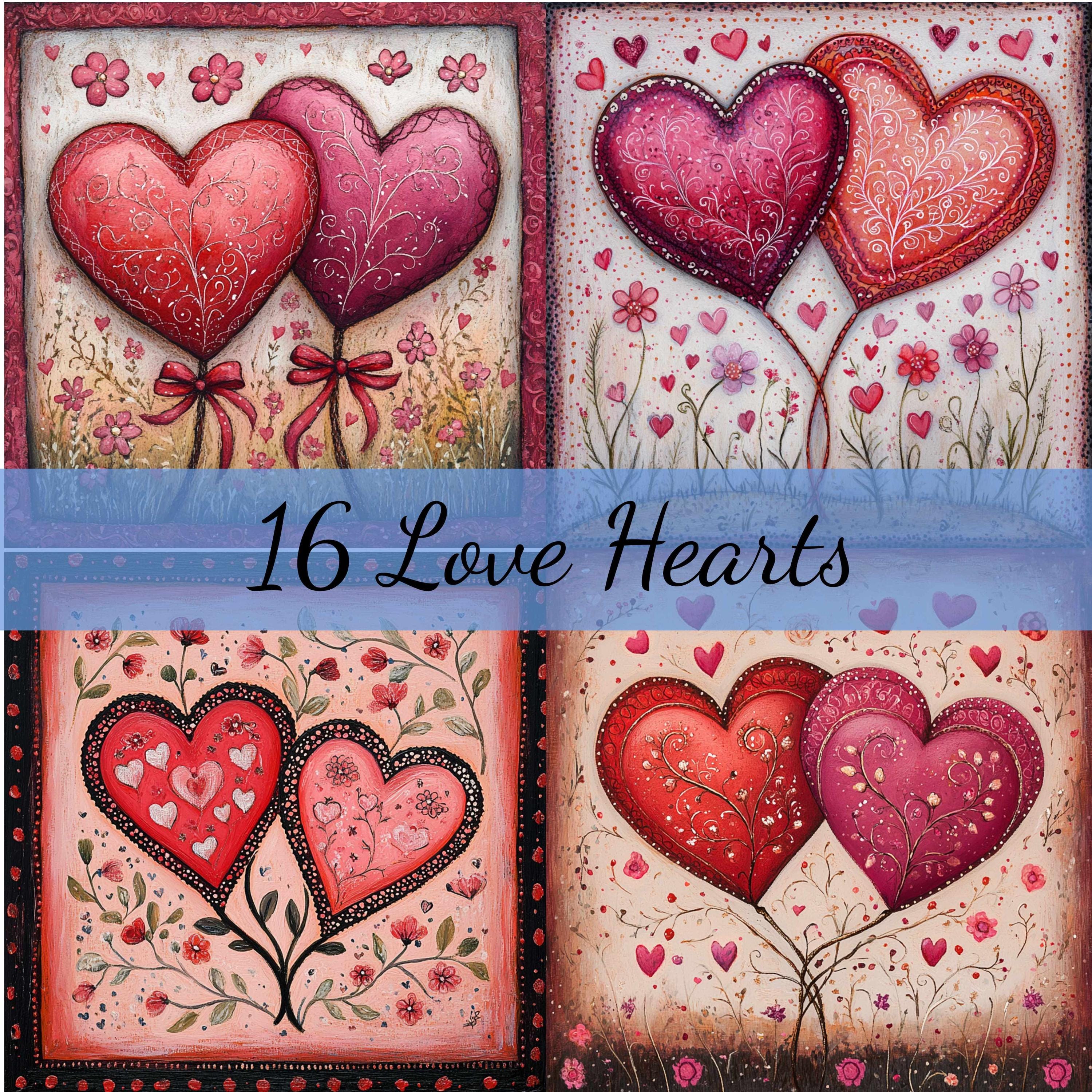 16 Hearts Together Love  Clipart Bundle, High-Quality JPG, Craft Art, Card Making, Clip Art, Digital Paper Craft, Scrapbooking, Folk Art